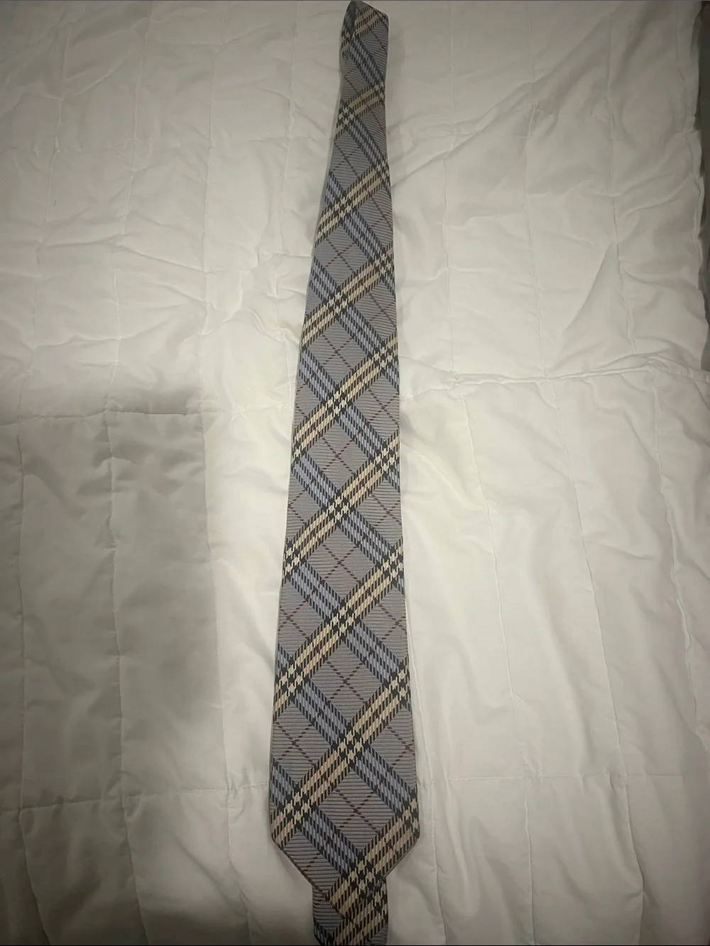 Burberry light blue Plaid Silk Tie with Beige Accent